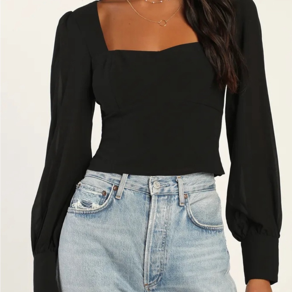 Easy Win Black Balloon Sleeve Top LuLus